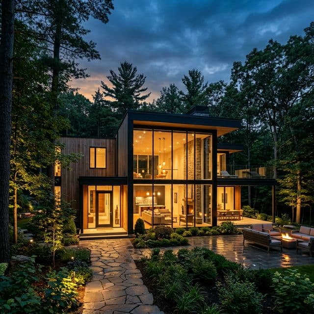 Contemporary glass home in a wooded retreat